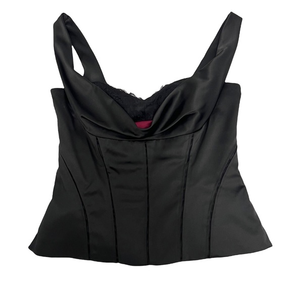 White House Black Market Bustier Corset Blouse Black Satin Size 10 - Picture 6 of 11